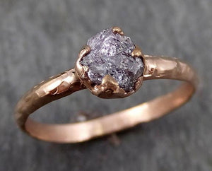 Raw Diamond Solitaire Engagement Ring Rough 14k rose Gold Wedding diamond Wedding Pink Stacking Rough Diamond Charcoal Grey byAngeline 0314 - by Angeline