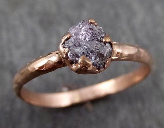 Raw Diamond Solitaire Engagement Ring Rough 14k rose Gold Wedding diamond Wedding Pink Stacking Rough Diamond Charcoal Grey byAngeline 0314 - by Angeline