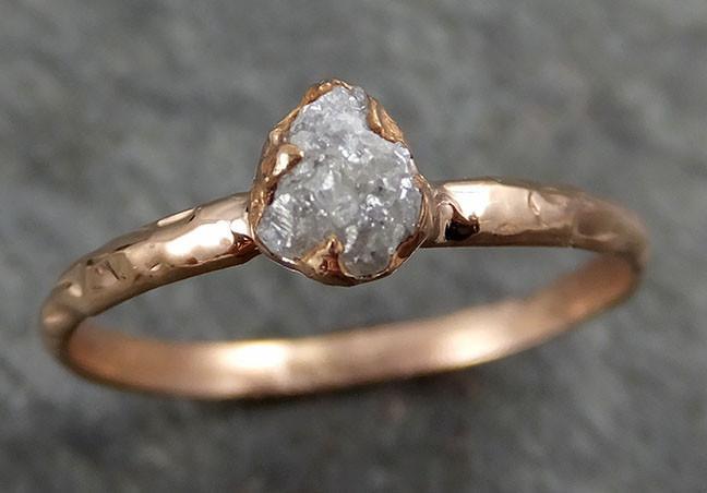 Raw Diamond Solitaire Engagement Ring Rough 14k rose Gold Wedding Ring diamond Stacking Ring Rough Diamond Ring byAngeline 0323 - by Angeline