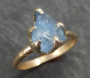 Raw Uncut Aquamarine Ring Solid 14k Gold Ring wedding engagement Rough Gemstone Ring Statement Ring Stacking byAngeline 0327 - by Angeline