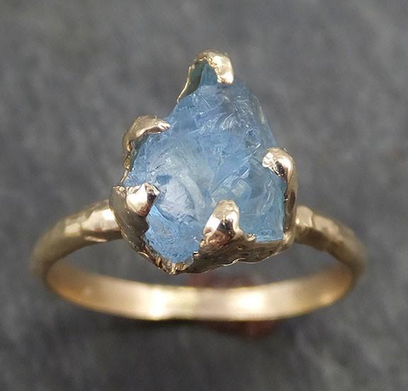 Raw Uncut Aquamarine Ring Solid 14k Gold Ring wedding engagement Rough Gemstone Ring Statement Ring Stacking byAngeline 0327 - by Angeline
