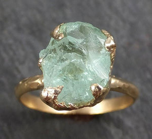 Raw Uncut Aquamarine Ring Solid 14k Gold Ring wedding engagement Rough Gemstone Ring Statement Ring Stacking byAngeline 0328 - by Angeline