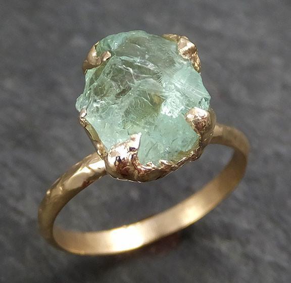 Raw Uncut Aquamarine Ring Solid 14k Gold Ring wedding engagement Rough Gemstone Ring Statement Ring Stacking byAngeline 0328 - by Angeline