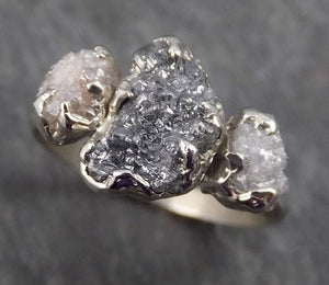 Rough Diamond Engagement Ring Raw 14k White black Gold Wedding Ring Wedding Set diamond three stone Rough Diamond Ring byAngeline 0329 - by Angeline