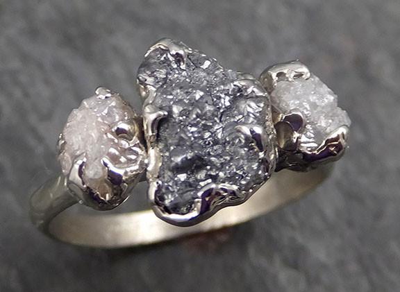 Rough Diamond Engagement Ring Raw 14k White black Gold Wedding Ring Wedding Set diamond three stone Rough Diamond Ring byAngeline 0329 - by Angeline
