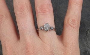 Rough Diamond Engagement Ring Raw 14k White Grey Gold Multi stone Wedding Ring diamond three stone Rough Diamond Ring byAngeline 0330 - by Angeline