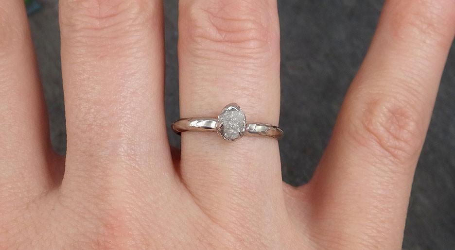 Raw Rough Uncut Diamond Engagement Ring Rough Diamond Solitaire 14k white gold Conflict Free Diamond Wedding Promise byAngeline 0332 - by Angeline