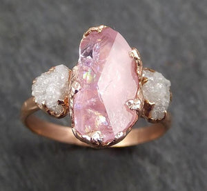 Raw Rough Diamonds Partially Faceted Pink Topaz 14k rose Gold Ring One Of a Kind Gemstone Ring Recycled gold byAngeline 0333 - by Angeline