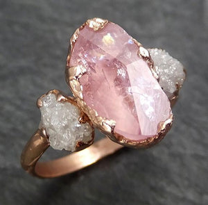 Raw Rough Diamonds Partially Faceted Pink Topaz 14k rose Gold Ring One Of a Kind Gemstone Ring Recycled gold byAngeline 0333 - by Angeline