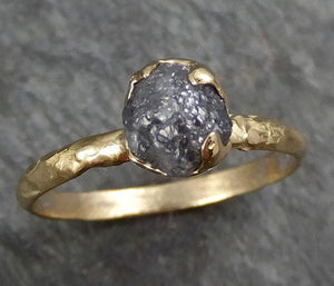 Rough Raw Black Grey Diamond Engagement Ring Raw 14k yellow Gold Wedding Ring Wedding Solitaire Rough Diamond Ring byAngeline 0344 - by Angeline