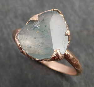 Partially Faceted Aquamarine Ring Solid 14K Rose Gold Ring wedding engagement Rough Gemstone Ring Statement Ring Stacking 0345 - by Angeline