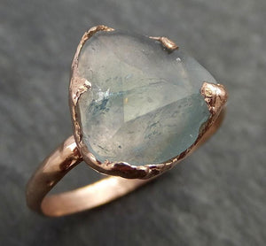 Partially Faceted Aquamarine Ring Solid 14K Rose Gold Ring wedding engagement Rough Gemstone Ring Statement Ring Stacking 0345 - by Angeline