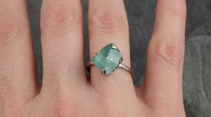 Partially faceted Raw Sea Green Tourmaline White Gold Ring Rough Uncut Gemstone Solitaire recycled 14k stacking cocktail statement 0346 - by Angeline