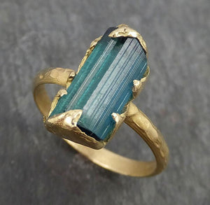 Raw Blue Green Tourmaline yellow Gold Ring Rough Uncut Gemstone tourmaline recycled 18k stacking cocktail statement byAngeline 0347 - by Angeline