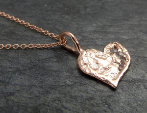 Raw Rough Dainty Diamond Rose Gold Heart Pendant Charm Necklace Pink Hammered Heart By Angeline 0350 - by Angeline