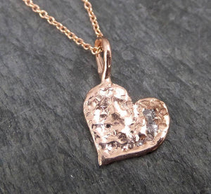 Raw Rough Dainty Diamond Rose Gold Heart Pendant Charm Necklace Pink Hammered Heart By Angeline 0350 - by Angeline