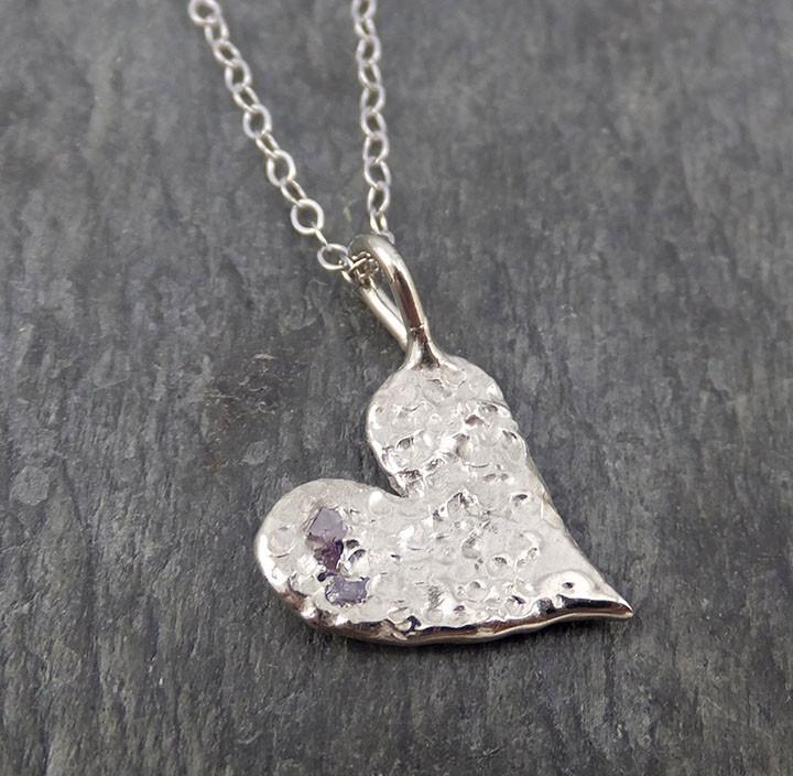 Raw Rough Dainty Diamond White Gold Heart Pendant Charm Necklace Pink diamond Hammered Heart By Angeline 0351 - by Angeline