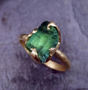 18k Gold Raw Green Tourmaline Ring Rough Uncut Gemstone tourmaline recycled stacking statement byAngeline - by Angeline