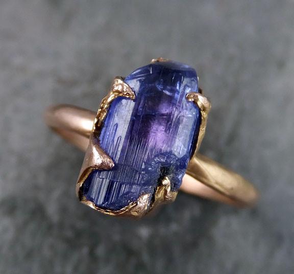 Raw Tanzanite Crystal Rose Gold Ring Rough Uncut Gemstone tanzanite recycled 14k stacking cocktail statement by Angeline - by Angeline