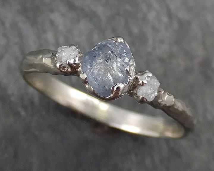 Raw Sapphire Diamond White Gold Engagement Ring blue Multi stone Wedding Ring Custom One Of a Kind Gemstone Ring Three stone Ring byAngeline 0356 - by Angeline