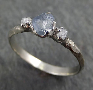 Raw Sapphire Diamond White Gold Engagement Ring blue Multi stone Wedding Ring Custom One Of a Kind Gemstone Ring Three stone Ring byAngeline 0356 - by Angeline
