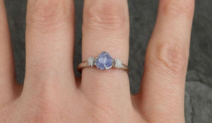 Raw Sapphire Diamond White Gold Engagement Ring blue Multi stone Wedding Ring Custom One Of a Kind Gemstone Ring Three stone Ring byAngeline 0358 - by Angeline