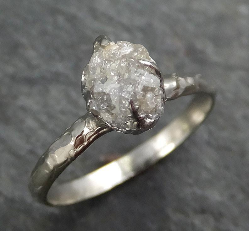 Raw Rough Uncut Diamond Engagement Ring Rough Diamond Solitaire 14k white gold Conflict Free Diamond Wedding Promise byAngeline 0360 - by Angeline