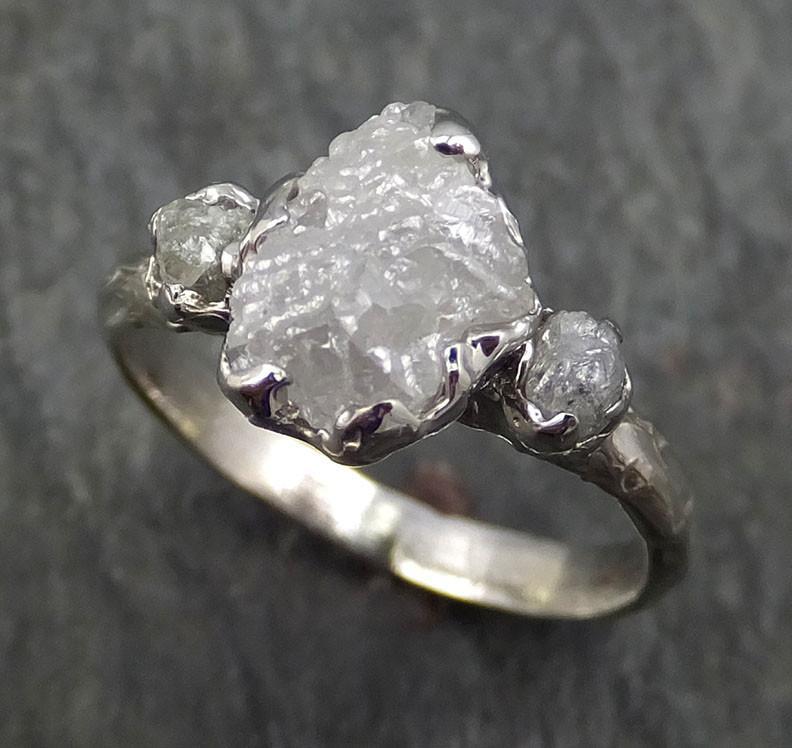 Rough Diamond Engagement Ring Raw 14k White Gold Wedding Ring diamond three stone Rough Diamond Ring byAngeline 0365 - by Angeline