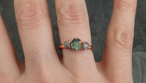 Raw blue green Indicolite Tourmaline Diamond Gold Engagement Engagement Wedding Ring One Of a Kind Gemstone Three stone Ring byAngeline 0337 - by Angeline
