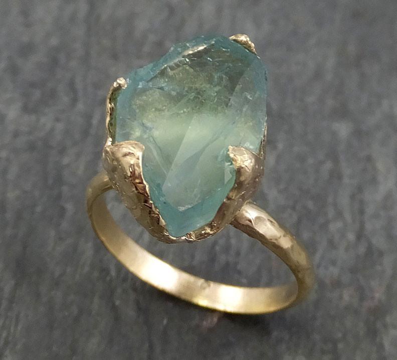 Partially cut Aquamarine Solitaire Ring Wedding Ring One Of a Kind Gemstone Ring Bespoke Three stone Ring byAngeline 0368 - by Angeline