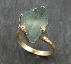 Partially cut Aquamarine Solitaire Ring Wedding Ring One Of a Kind Gemstone Ring Bespoke Three stone Ring byAngeline 0368 - by Angeline