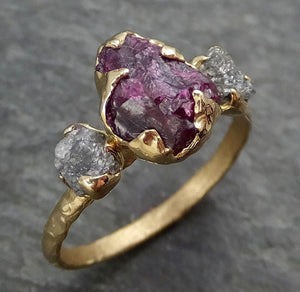 Raw Rough Diamond Ruby Multi Stone Ring 14k yellow Gold red Gemstone Engagement birthstone Ring byAngeline 0369 - by Angeline
