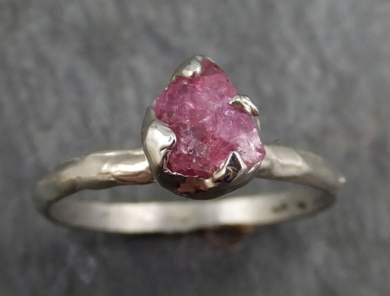 Raw Rough Ruby Solitaire Ring 14k white gold red Gemstone Engagement birthstone Ring byAngeline 0375 - by Angeline