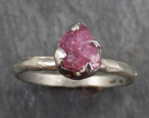 Raw Rough Ruby Solitaire Ring 14k white gold red Gemstone Engagement birthstone Ring byAngeline 0375 - by Angeline