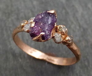 Raw Sapphire Diamond Gold Engagement Ring Multi stone Wedding Ring Custom One Of a Kind Purple Pink Gemstone Ring Three stone Ring byAngeline 0384 - by Angeline