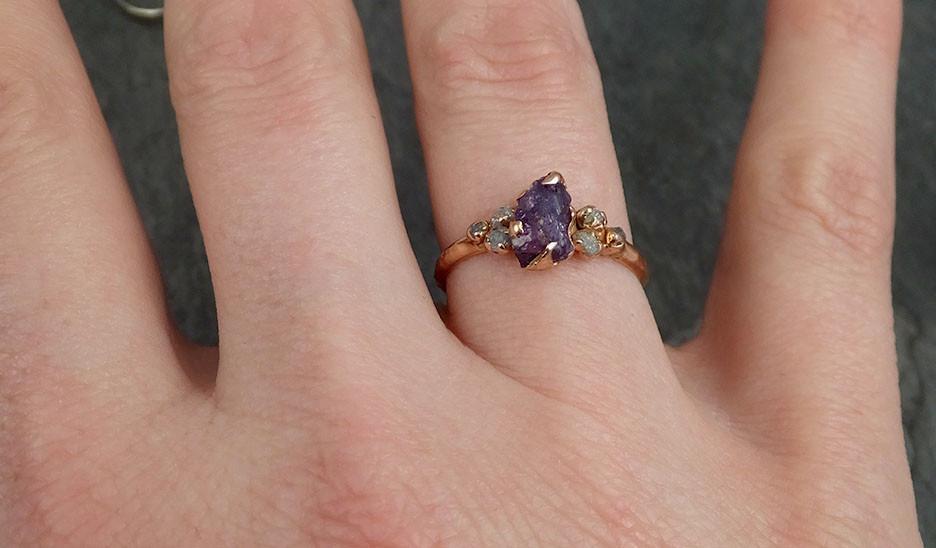 Raw Sapphire Diamond Gold Engagement Ring Multi stone Wedding Ring Custom One Of a Kind Purple Pink Gemstone Ring Three stone Ring byAngeline 0384 - by Angeline