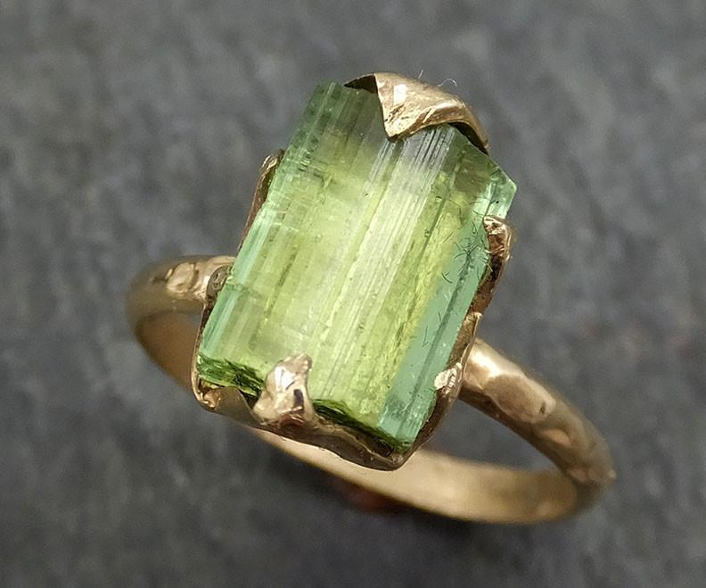 Raw Green Tourmaline yellow Gold Ring Rough Uncut Gemstone tourmaline recycled 14k stacking cocktail statement byAngeline 0385 - by Angeline