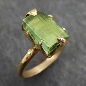 Raw Green Tourmaline yellow Gold Ring Rough Uncut Gemstone tourmaline recycled 14k stacking cocktail statement byAngeline 0385 - by Angeline