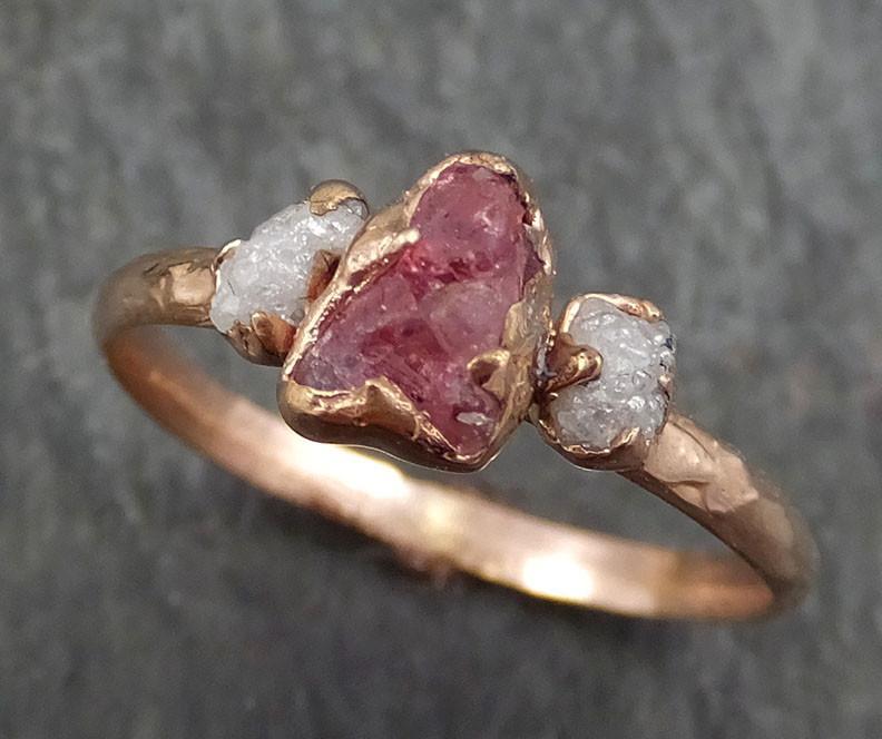 Raw Sapphire Diamond Gold Engagement Ring Multi stone Wedding Ring Custom One Of a Kind Pink Gemstone Ring Three stone Ring byAngeline 0386 - by Angeline