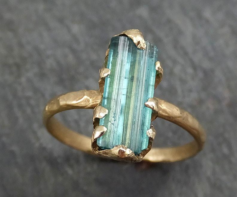 Raw Blue Green Tourmaline yellow Gold Ring Rough Uncut Gemstone solitaire tourmaline recycled 14k stacking cocktail statement byAngeline 0387 - by Angeline