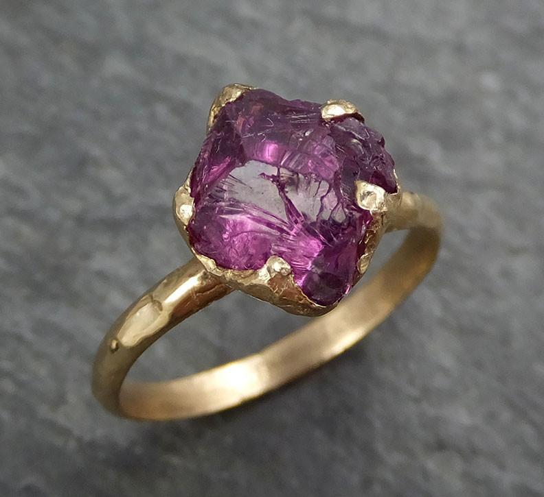 rough raw natural pink pyrope garnet gemstone ring recycled 14k yellow ...