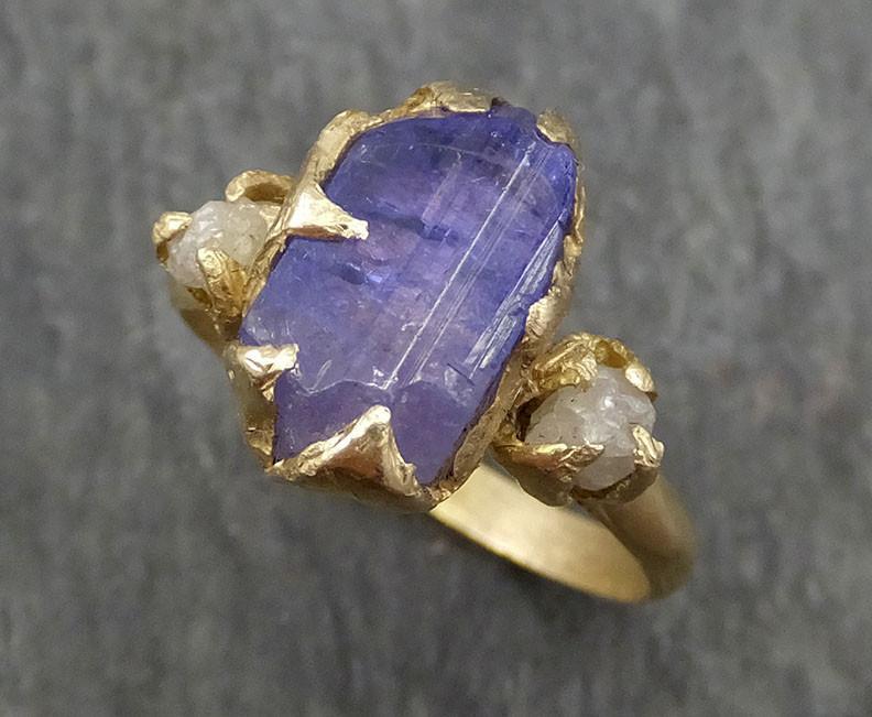 Raw Diamond Tanzanite Crystal Gemstone 14k Ring Multi stone Wedding Ring One Of a Kind Three stone Ring byAngeline 0389 - by Angeline