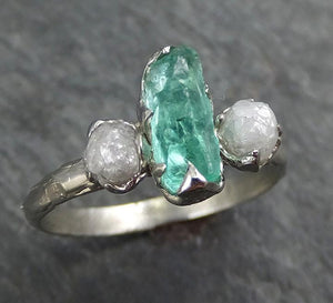 Raw Rough Emerald Conflict Free Diamonds Multi stone  White Gold Ring One Of a Kind Gemstone Engagement Wedding Ring Recycled gold byAngeline  0390 - by Angeline