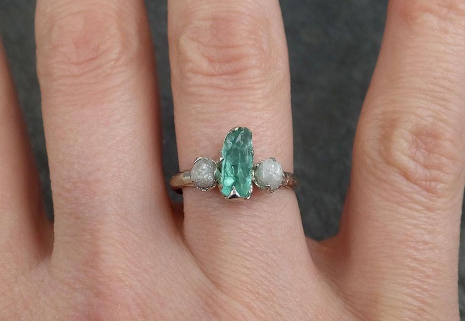 Raw Rough Emerald Conflict Free Diamonds Multi stone  White Gold Ring One Of a Kind Gemstone Engagement Wedding Ring Recycled gold byAngeline  0390 - by Angeline