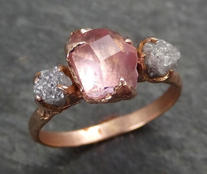 Raw Rough and partially Faceted Pink Topaz Diamond 14k rose Gold Ring One Of a Kind Gemstone Ring Recycled gold byAngeline 0392 - by Angeline