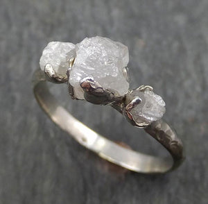 Raw Rough Diamond Engagement Stacking ring Multi stone Wedding anniversary White Gold 14k Rustic byAngeline 0396 - by Angeline