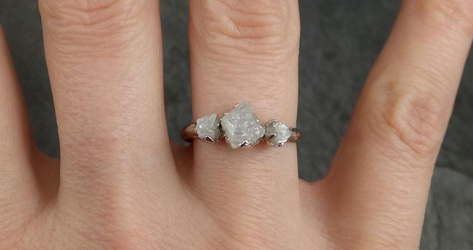 Raw Rough Diamond Engagement Stacking ring Multi stone Wedding anniversary White Gold 14k Rustic byAngeline 0396 - by Angeline