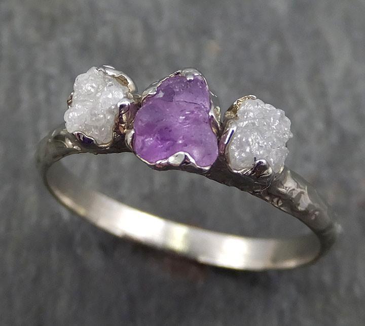 Raw Sapphire Diamond White Gold Engagement Ring Purple Multi stone Wedding Ring Custom One Of a Kind Gemstone Ring Three stone Ring byAngeline 0397 - by Angeline