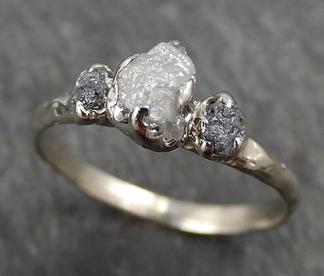 Dainty Raw Rough Diamond Engagement Multi stone Stacking ring Wedding anniversary White Gold black gray white diamonds 14k Rustic byAngeline 0405 - by Angeline