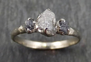 Dainty Raw Rough Diamond Engagement Multi stone Stacking ring Wedding anniversary White Gold black gray white diamonds 14k Rustic byAngeline 0405 - Gemstone ring by Angeline